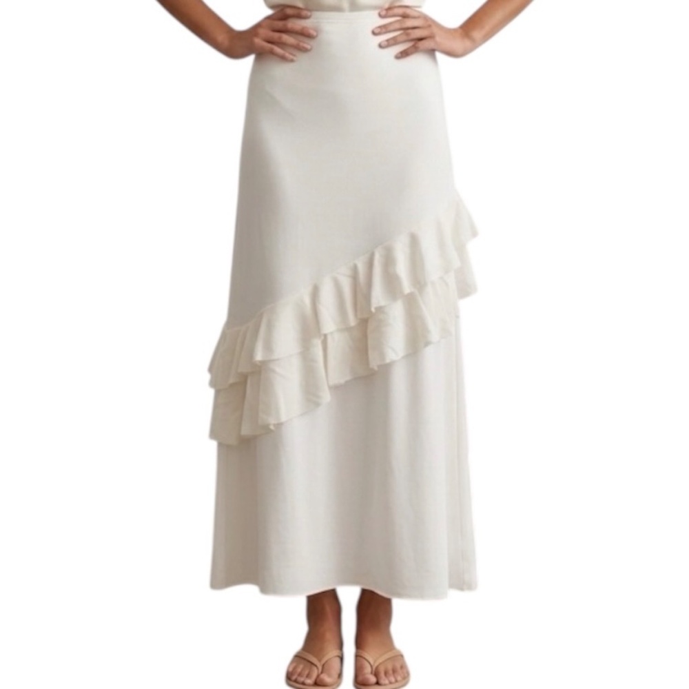 White A-line Skirt with Layered Ruffles, Size EU 38